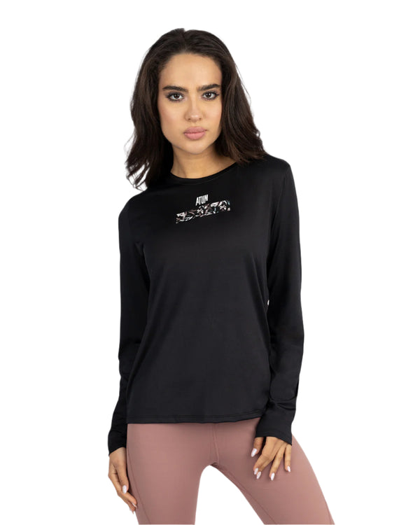 Crew Neck Women's Black T-Shirt-Atum -15657463