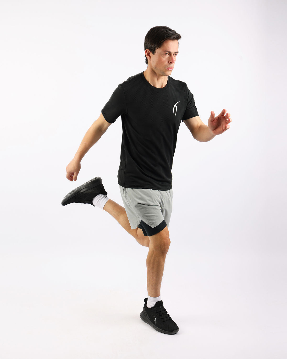 Crew Neck Short Sleeve Black Athletic Top-Atum -44392115