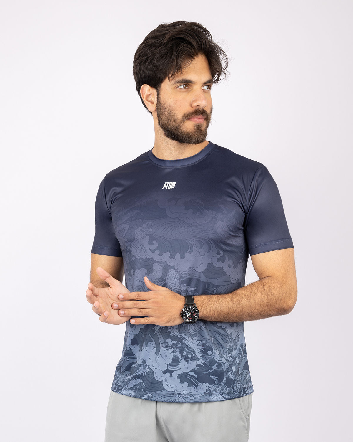 Round Printed Navy T-Shirt-Atum -3908001