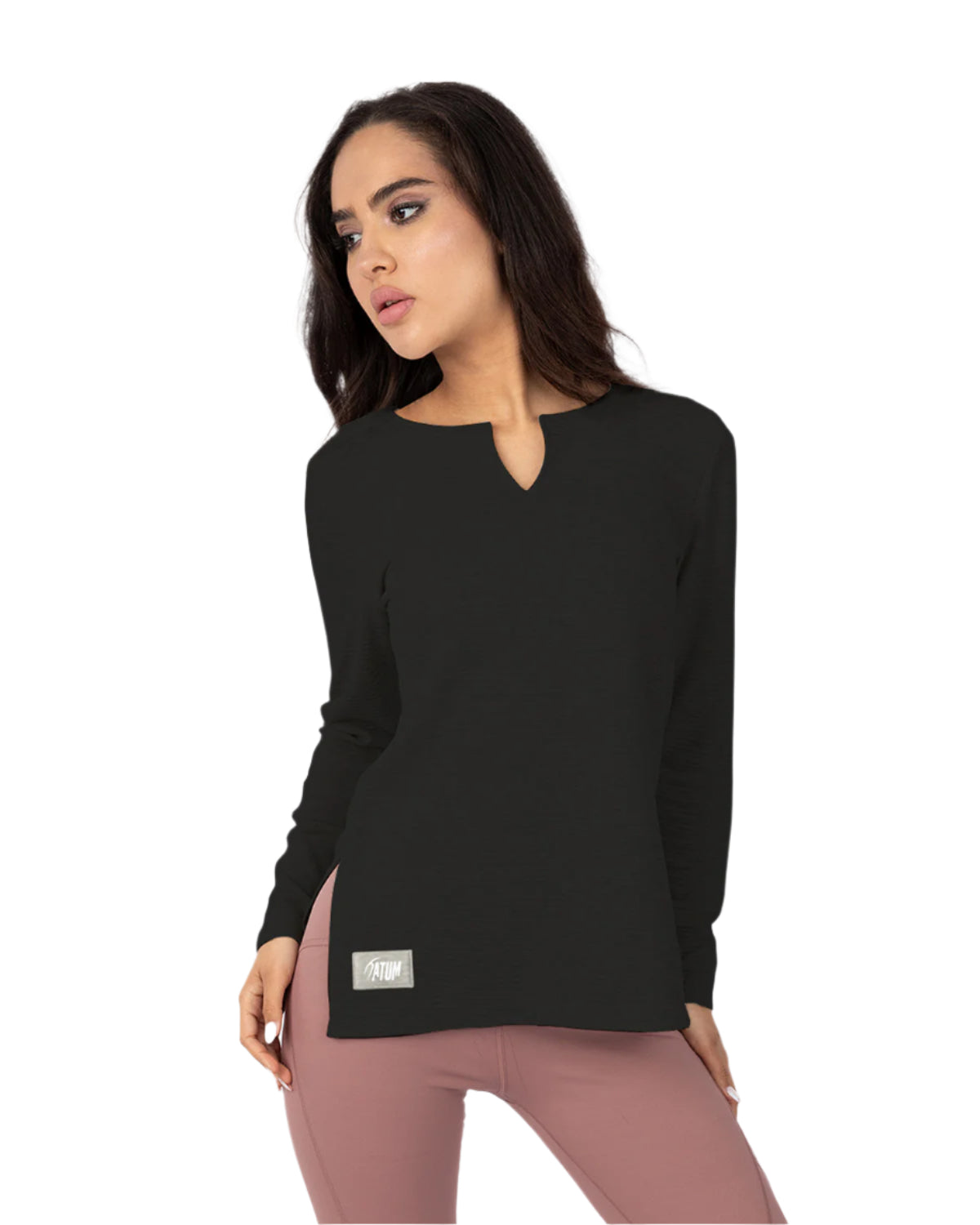 Cotton Rib Long Sleeve Black T-Shirt-Atum -46577391