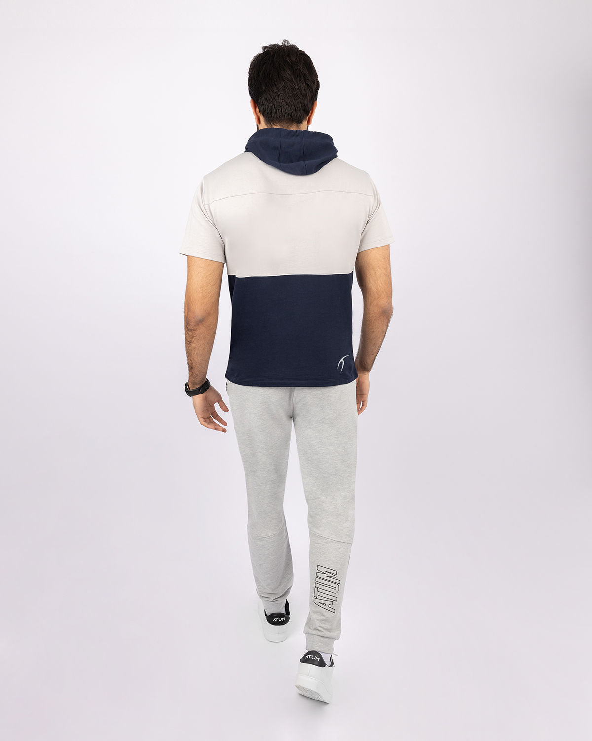 Half Sleeve Light Gray Hoodie-Atum -86165649