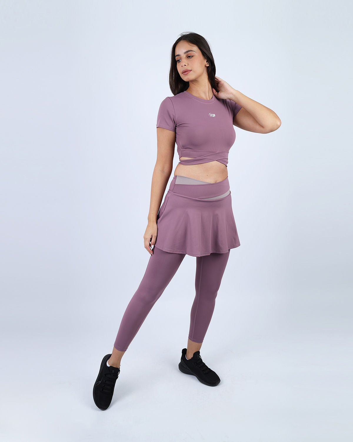 Twisted Short Sleeves Purple Crop Top-Atum -14562220
