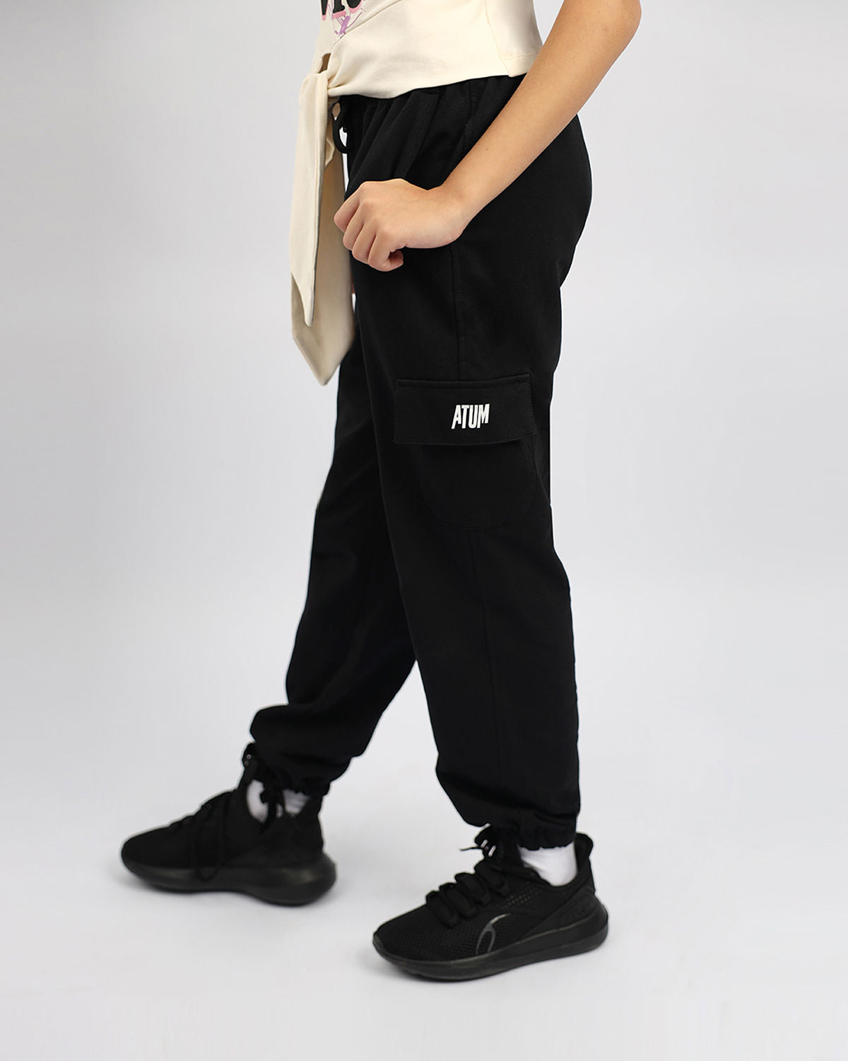 Girl's Basic Black Sweatpants-Atum -8631365