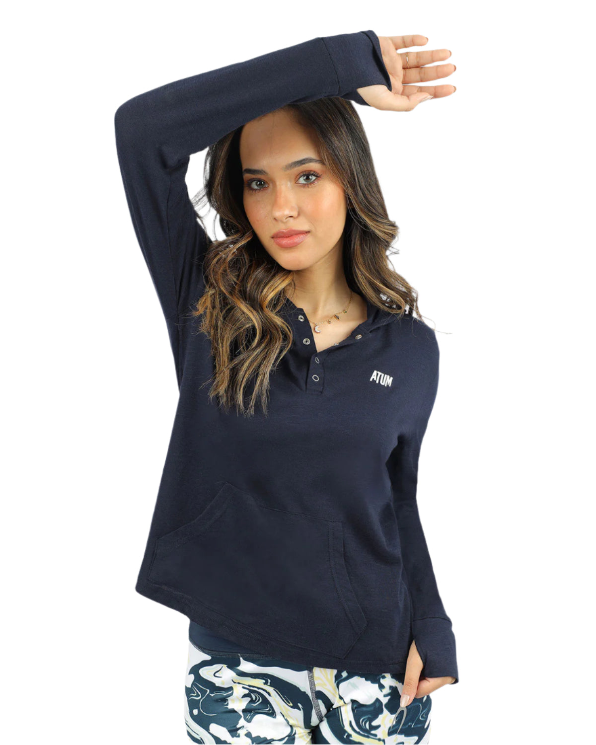 Women's Hooded Navy T-Shirt-Atum -43309204