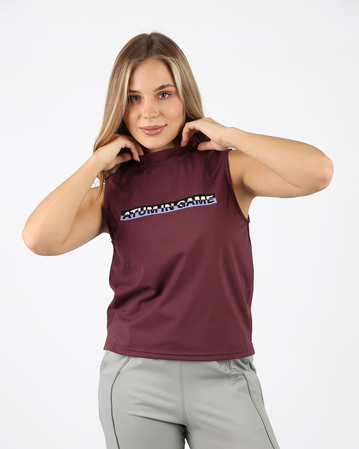 Sleeveless Training Burgundy Tank Top-Atum -32866821