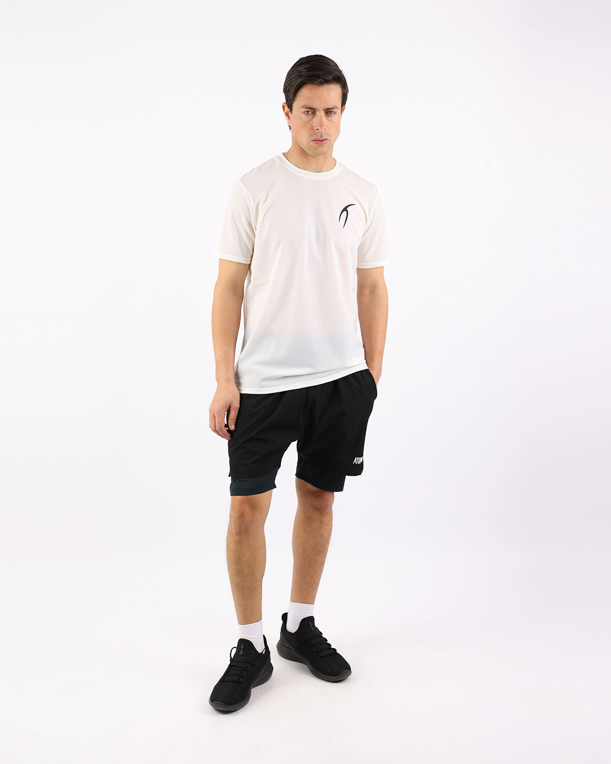 Crew Neck Short Sleeve White Athletic Top-Atum -47741516