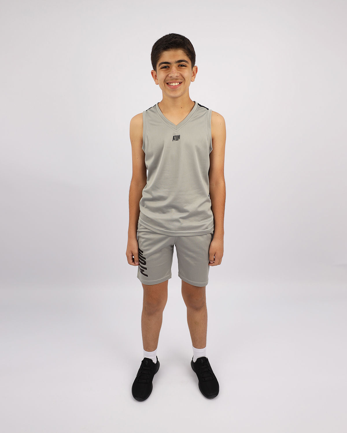 Basic Vneck Gray Tank Top-Atum -99289632