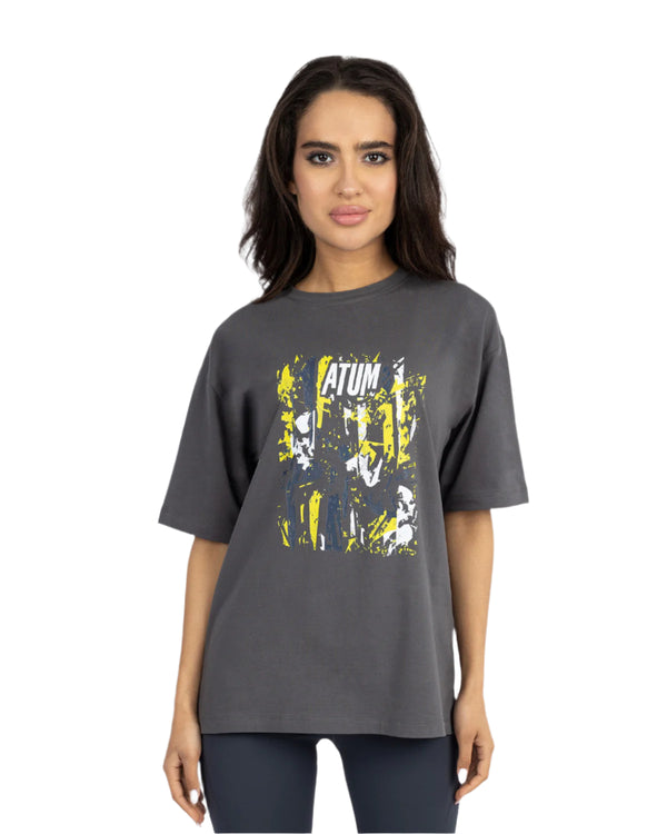 Oversize Printed Women's Gray T-Shirt-Atum -12879496