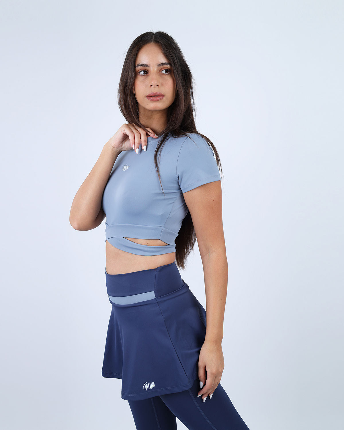 Twisted Short Sleeves Blue Crop Top-Atum -47115669