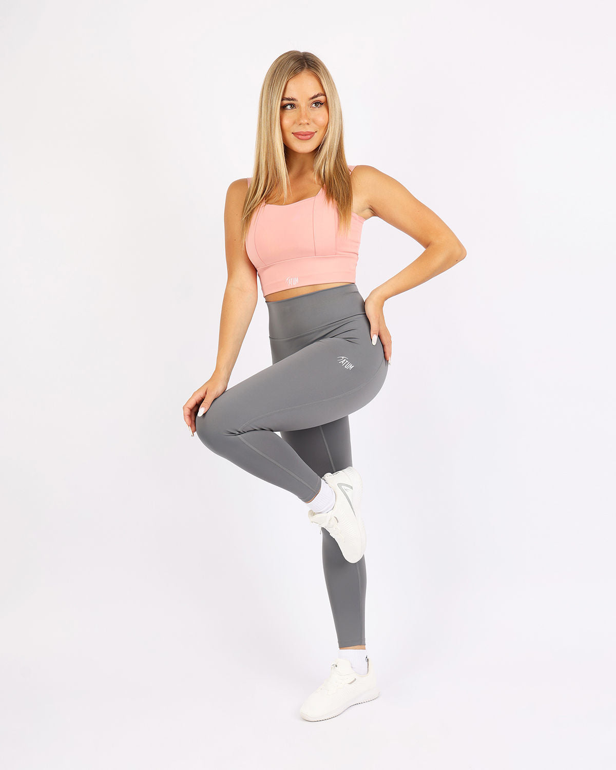 Curve Accent High-Rise Gray Leggings-Atum -44278816