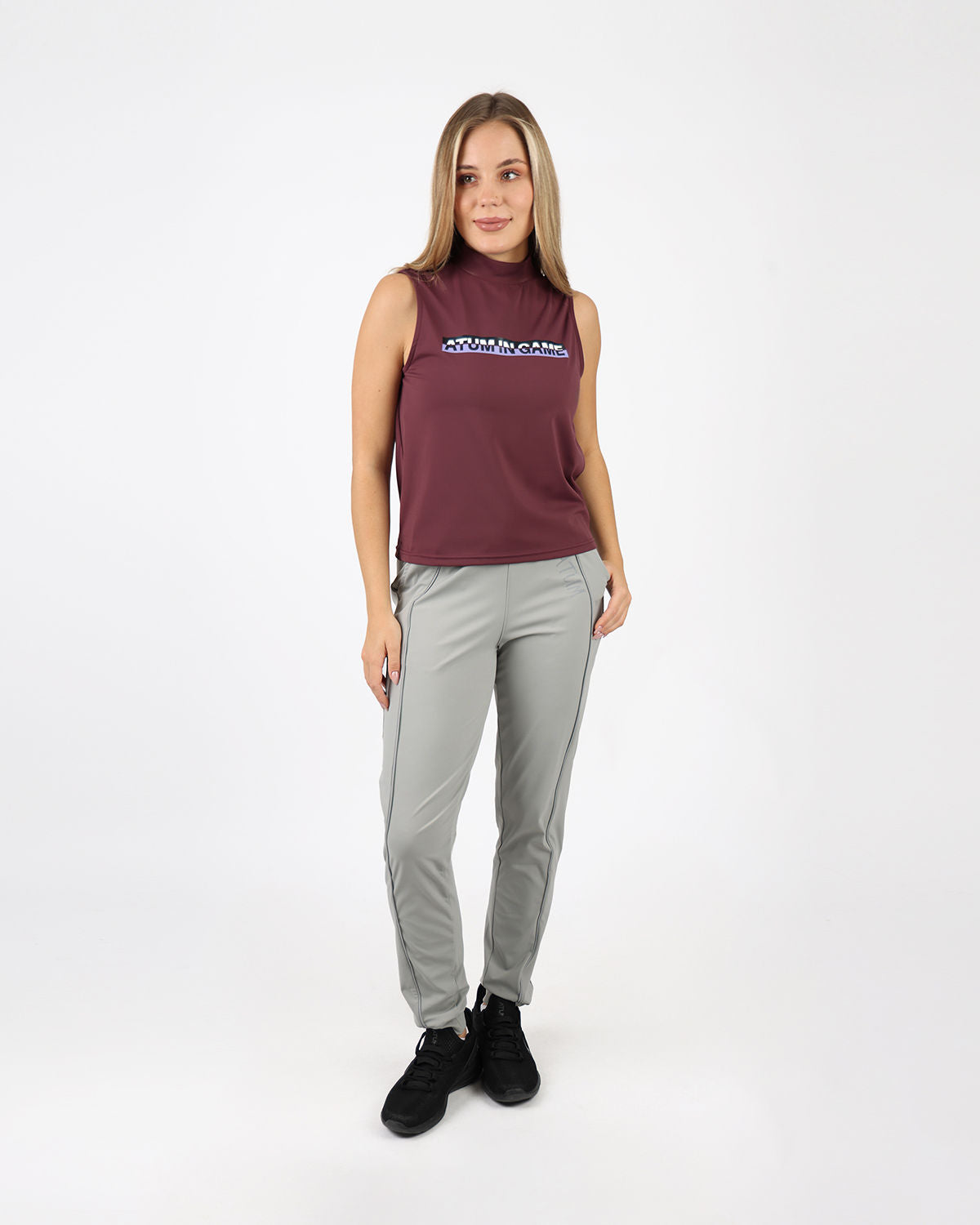 Sleeveless Training Burgundy Tank Top-Atum -16897861