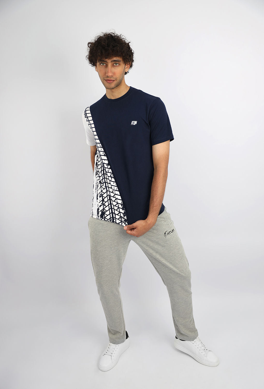 Futuristic Crew-Neck Navy T-Shirt-Atum -91477023
