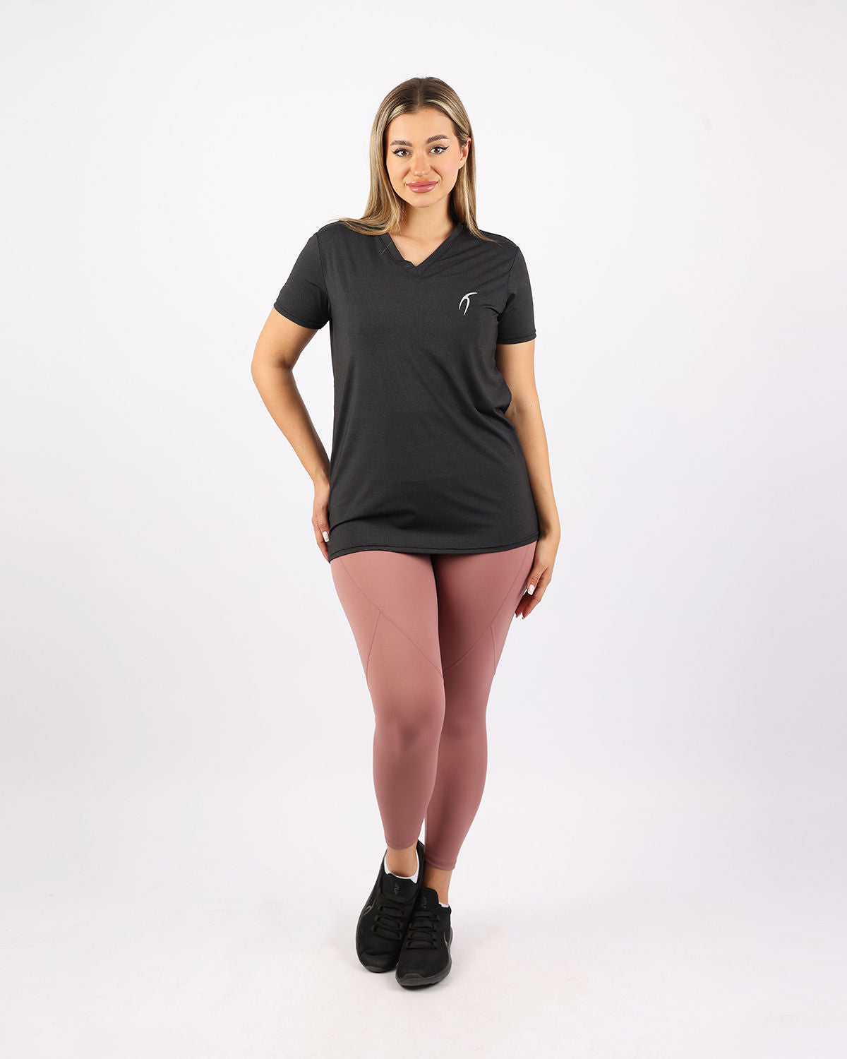 V Neck Training Black Top-Atum -86327987