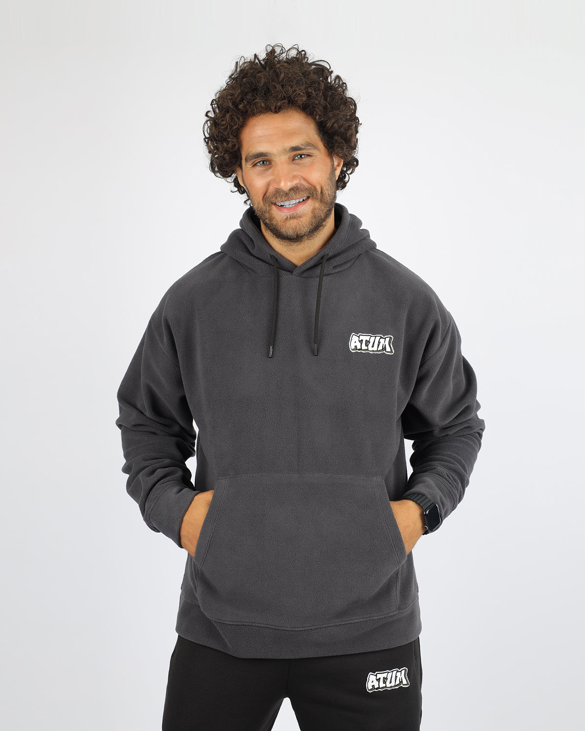 Men's Oversize Gray Hoodie-Atum -61283308