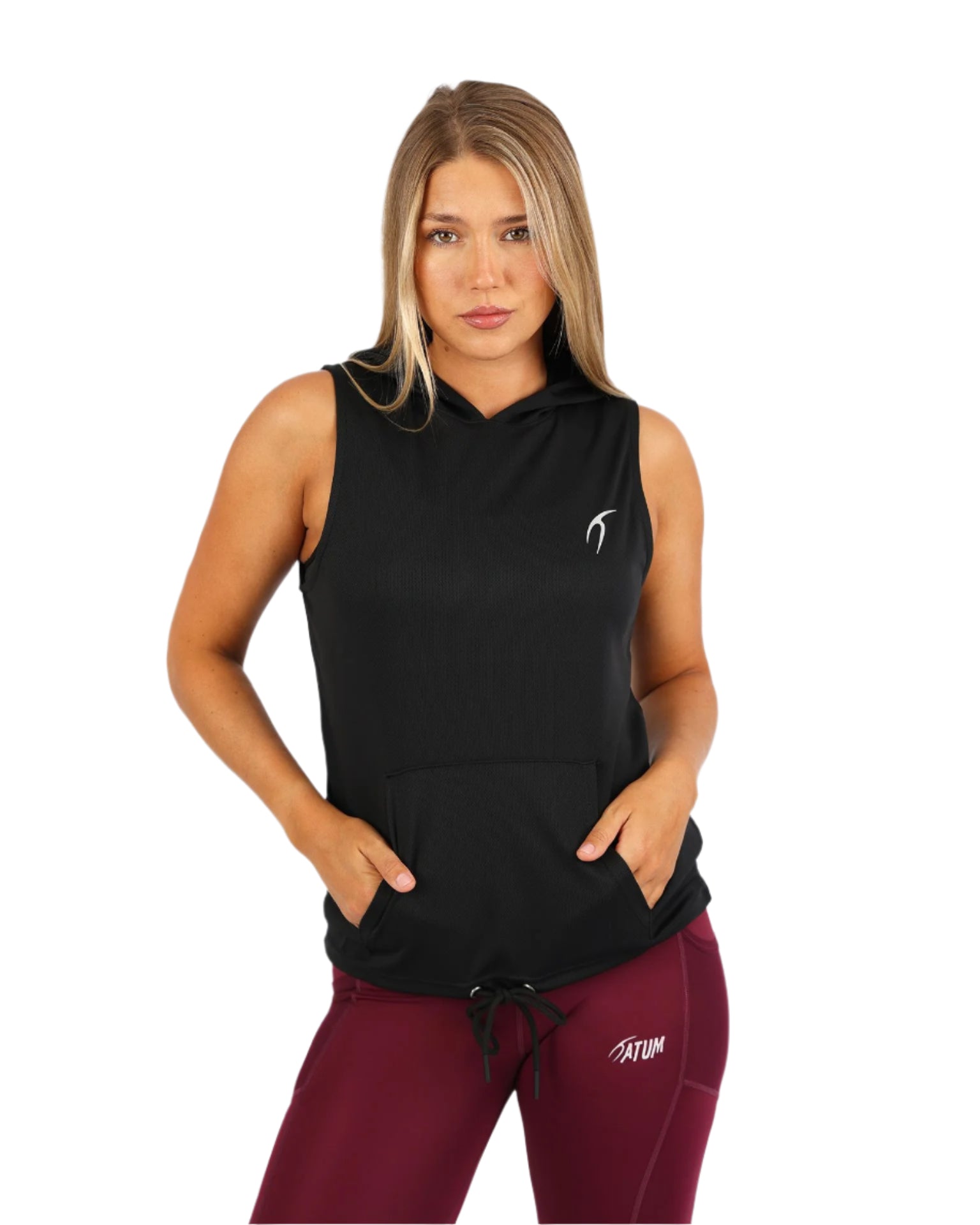 Sleeveless Breathable Black Women's Hoodie-Atum -75786816