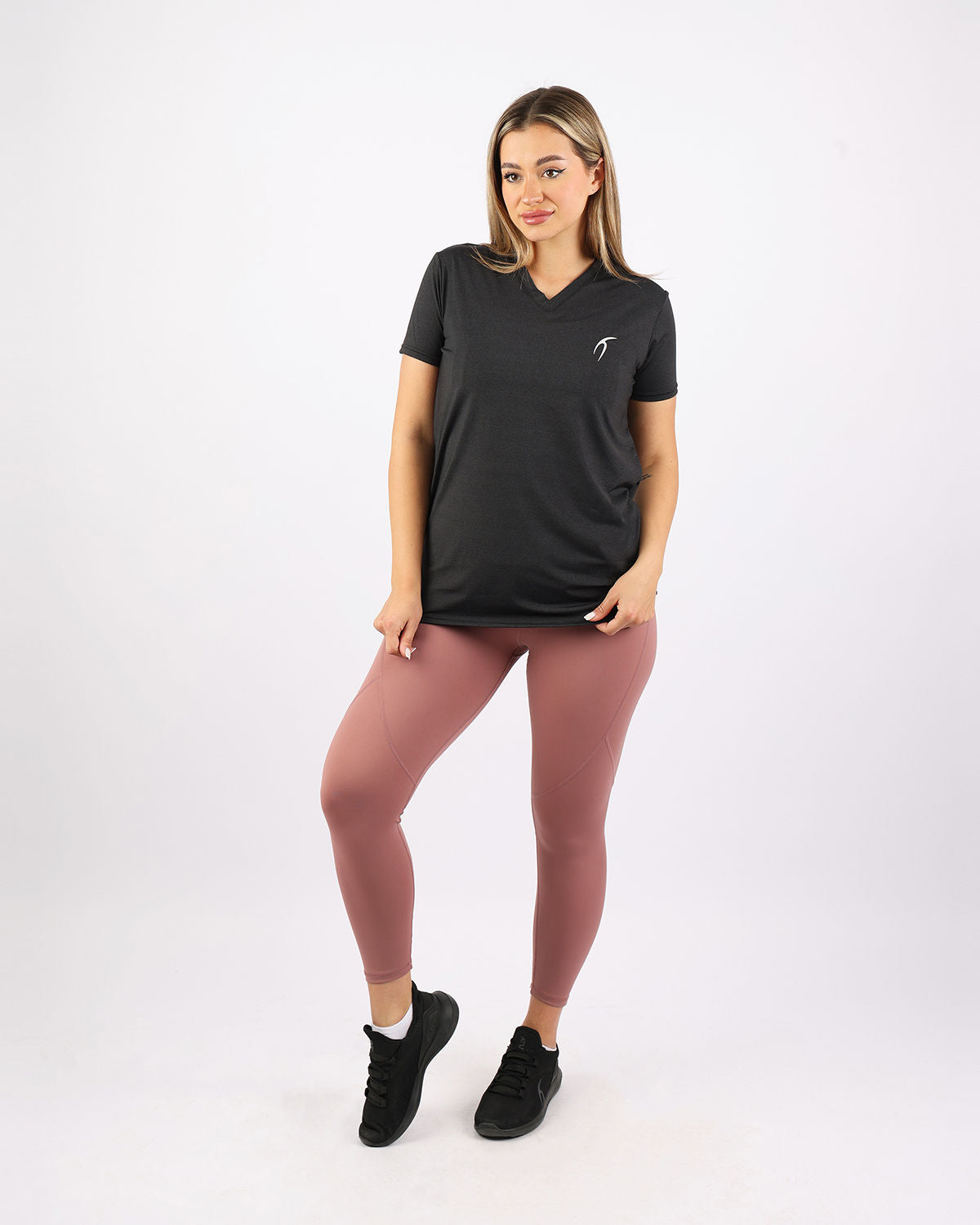 V Neck Training Black Top-Atum -85084195