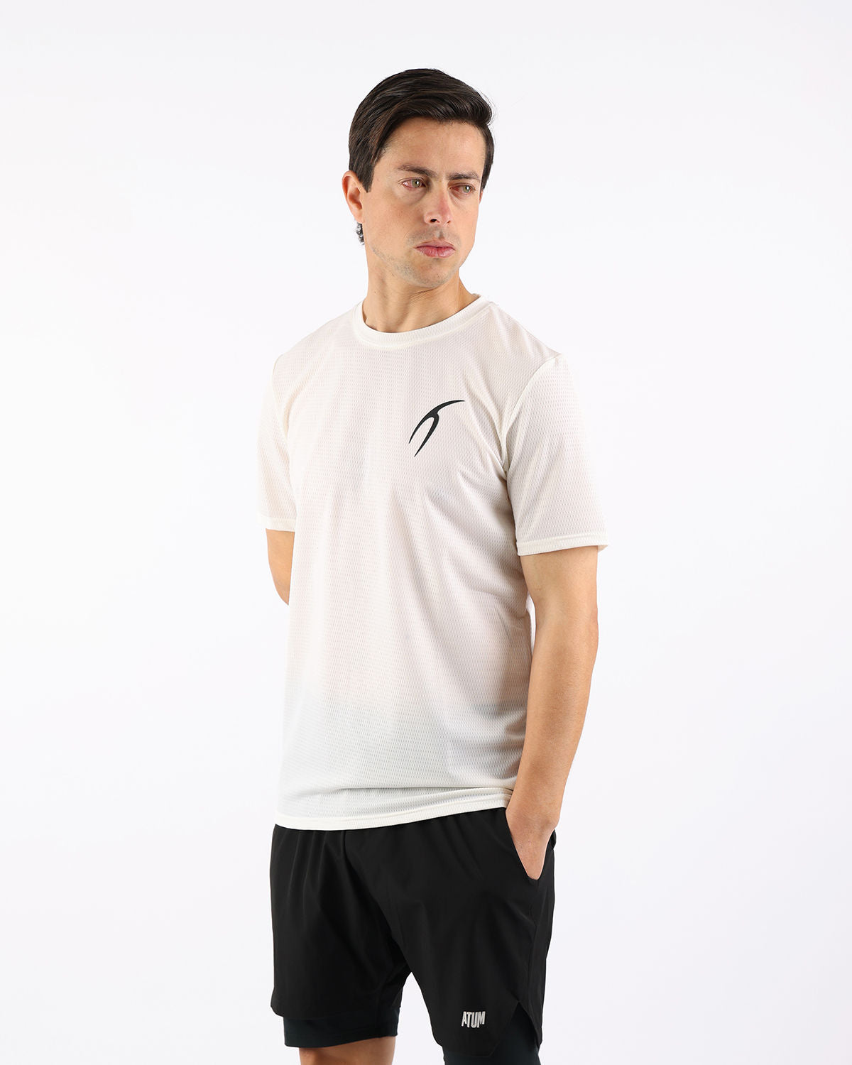 Crew Neck Short Sleeve White Athletic Top-Atum -49366821
