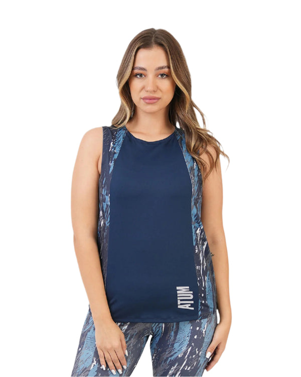 Marble Printed Navy Tank Top-Atum -5332055