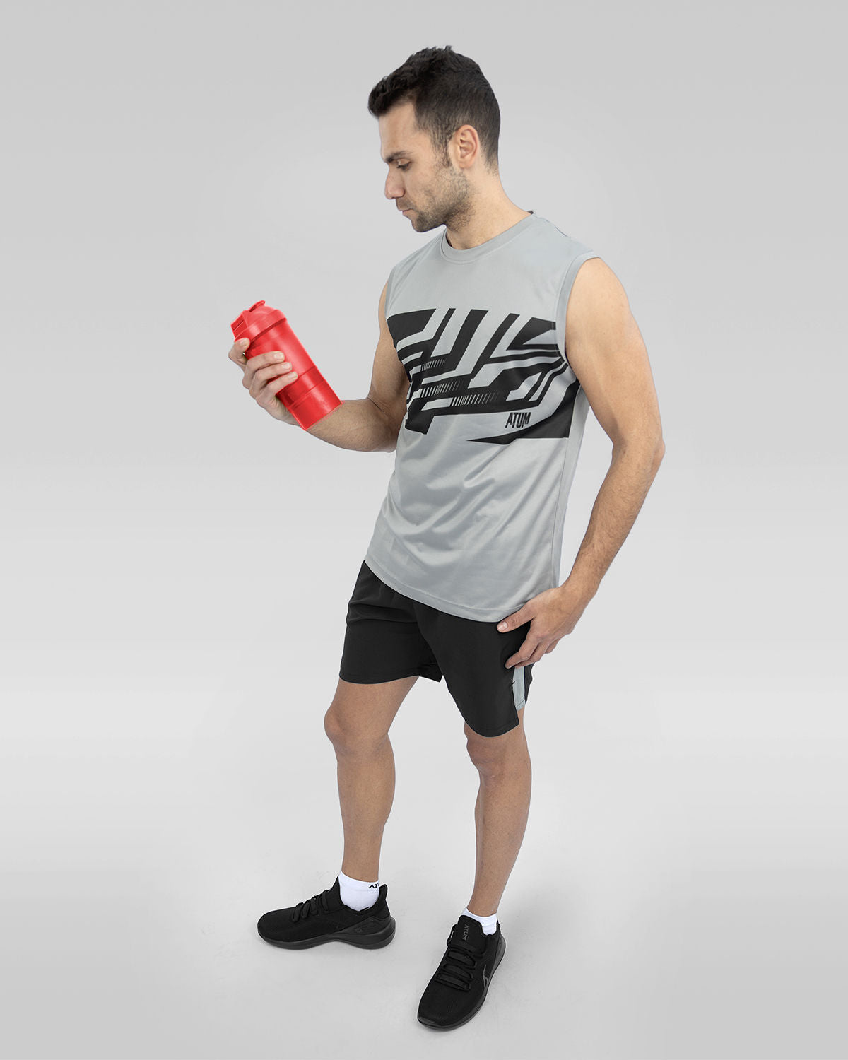 Men's Printed Gray Tank Top-Atum -40916553